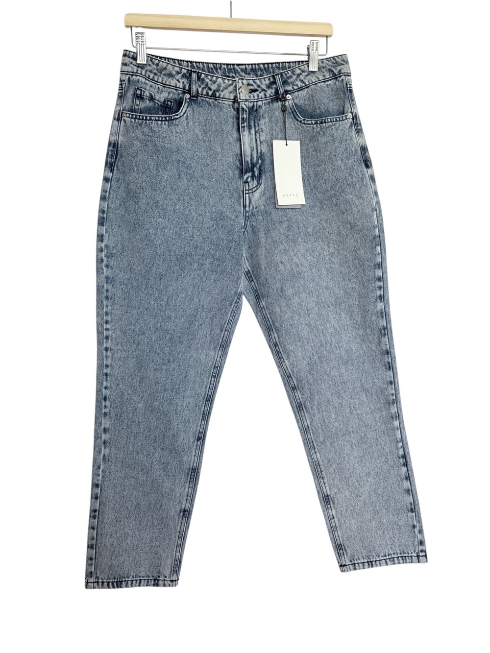 KAFFE High Rise Baggy Mom Jeans in Vtg Light Blue Acid Wash Cropped Sz 40